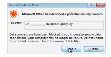 File .IQY, warning Excel
