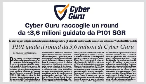 P101 guida il round da 3,6 milioni di Cyber Guru – Milano Finanza