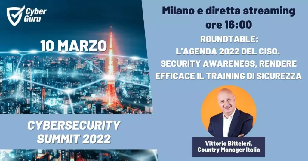 Cyber Guru partecipa al Cybersecurity Summit 2022