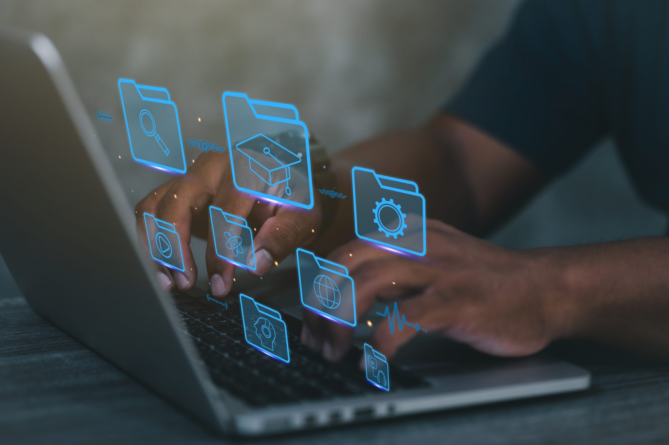 black business man using computer for webinars, educated internet Training course